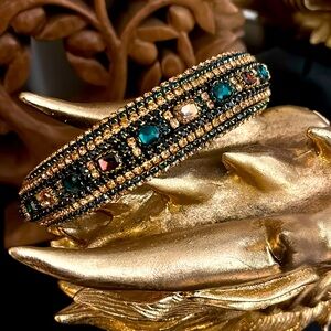 Beaded luxurious headband (green, pink, mauve rhinestones) NW!!!